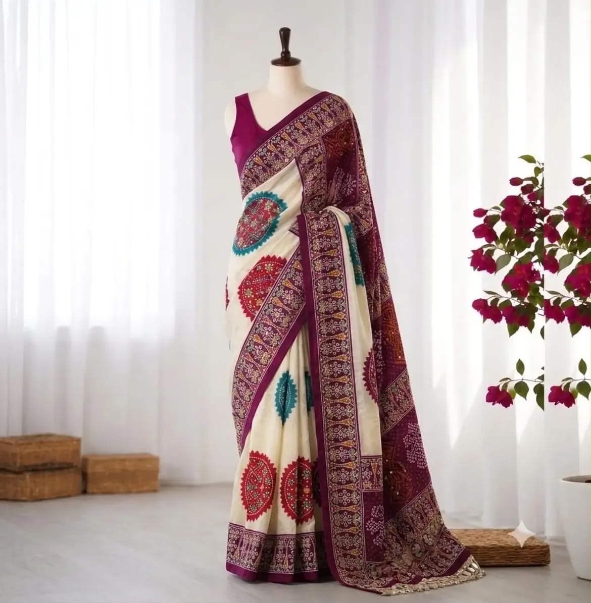 Ajrakh Viscose Silk Saree