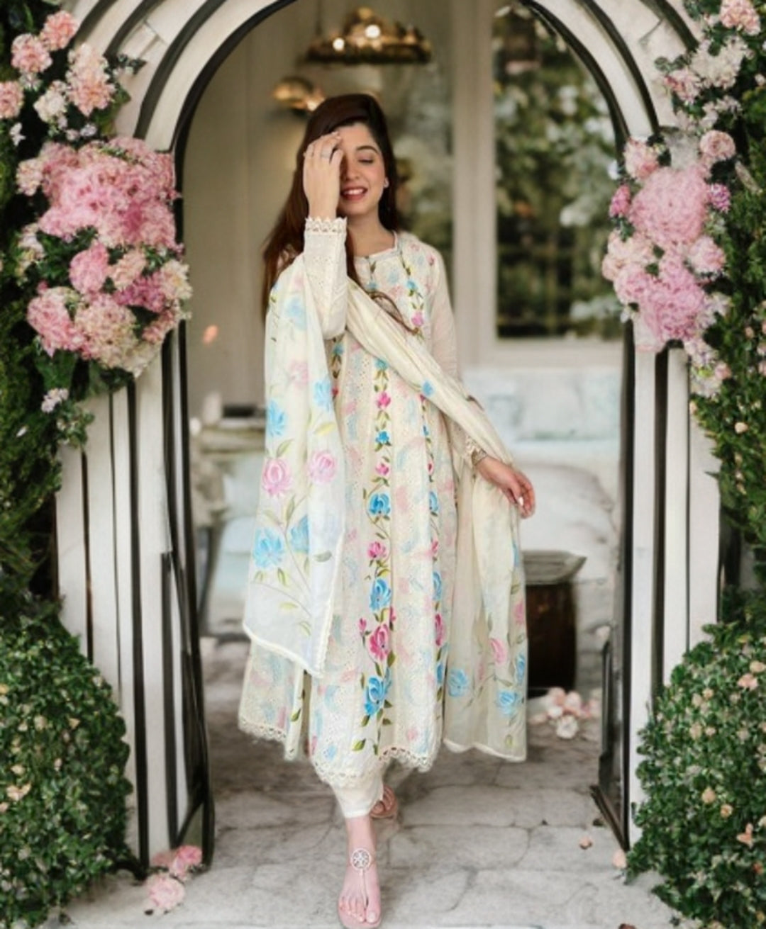 Anarkali Chikankari Schiffli Suit Set