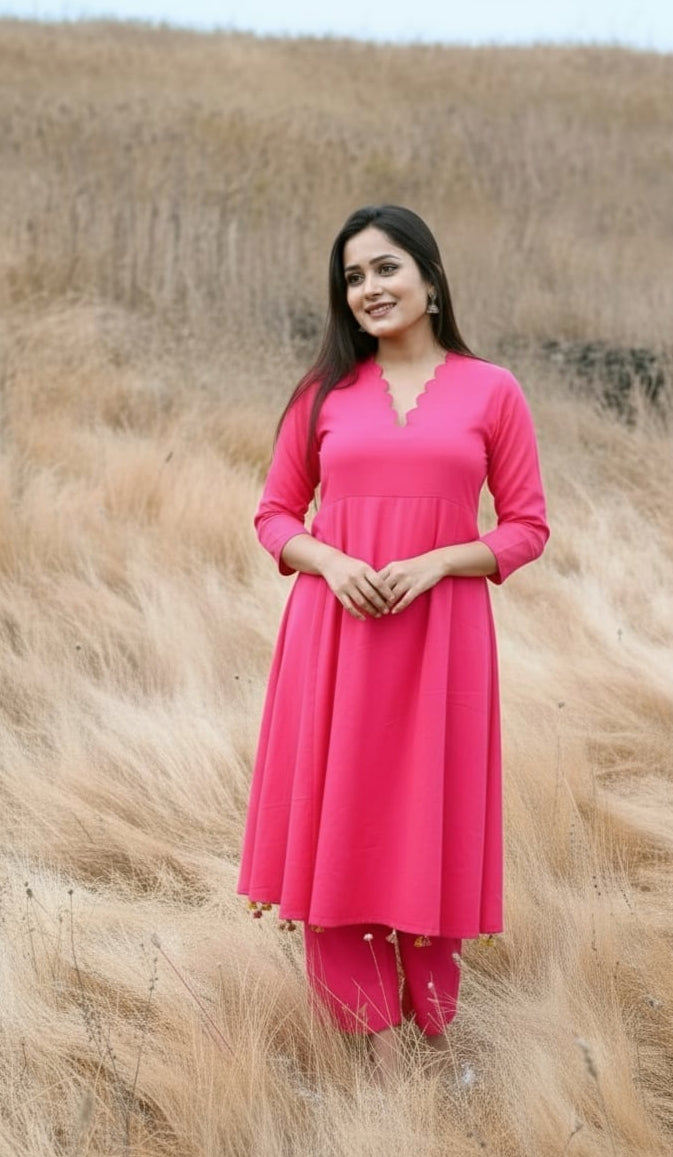 Blossom Pink Cotton Kurti Set