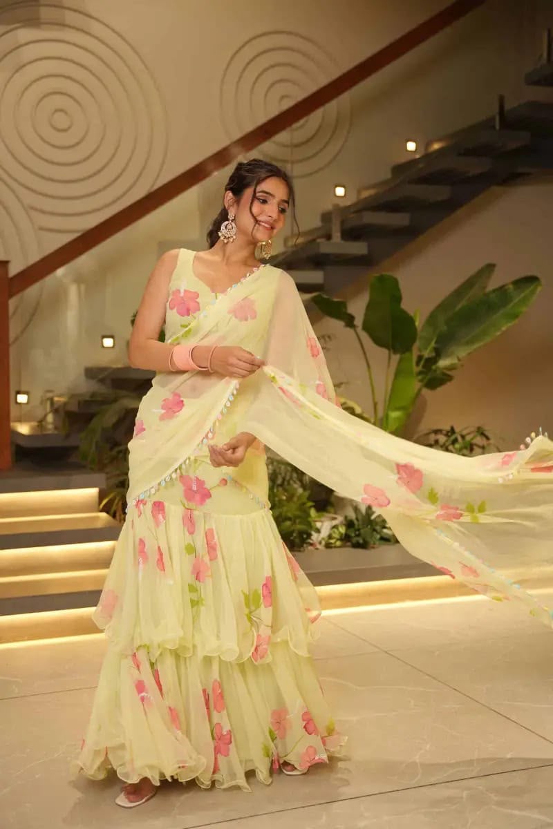 Blossom Ruffle Lehenga Saree