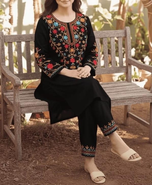 Bold Black Embroidered Cotton Set
