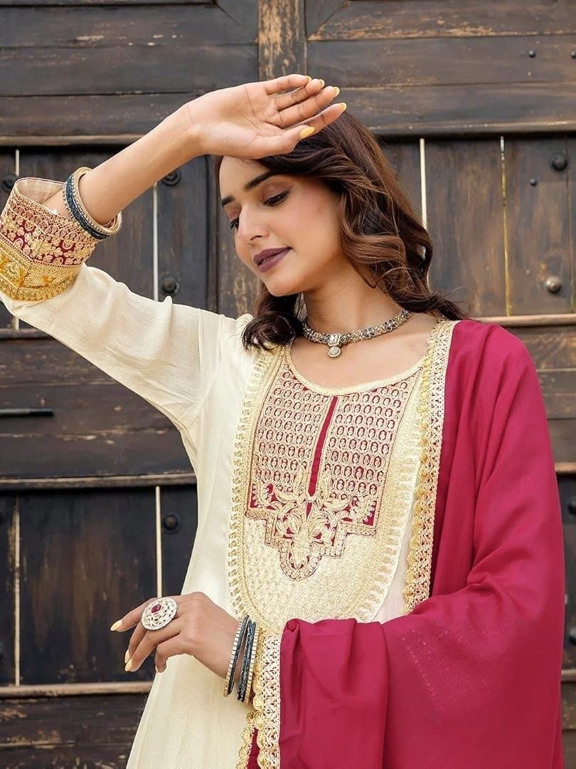 Designer Vichitra Silk Suit Set