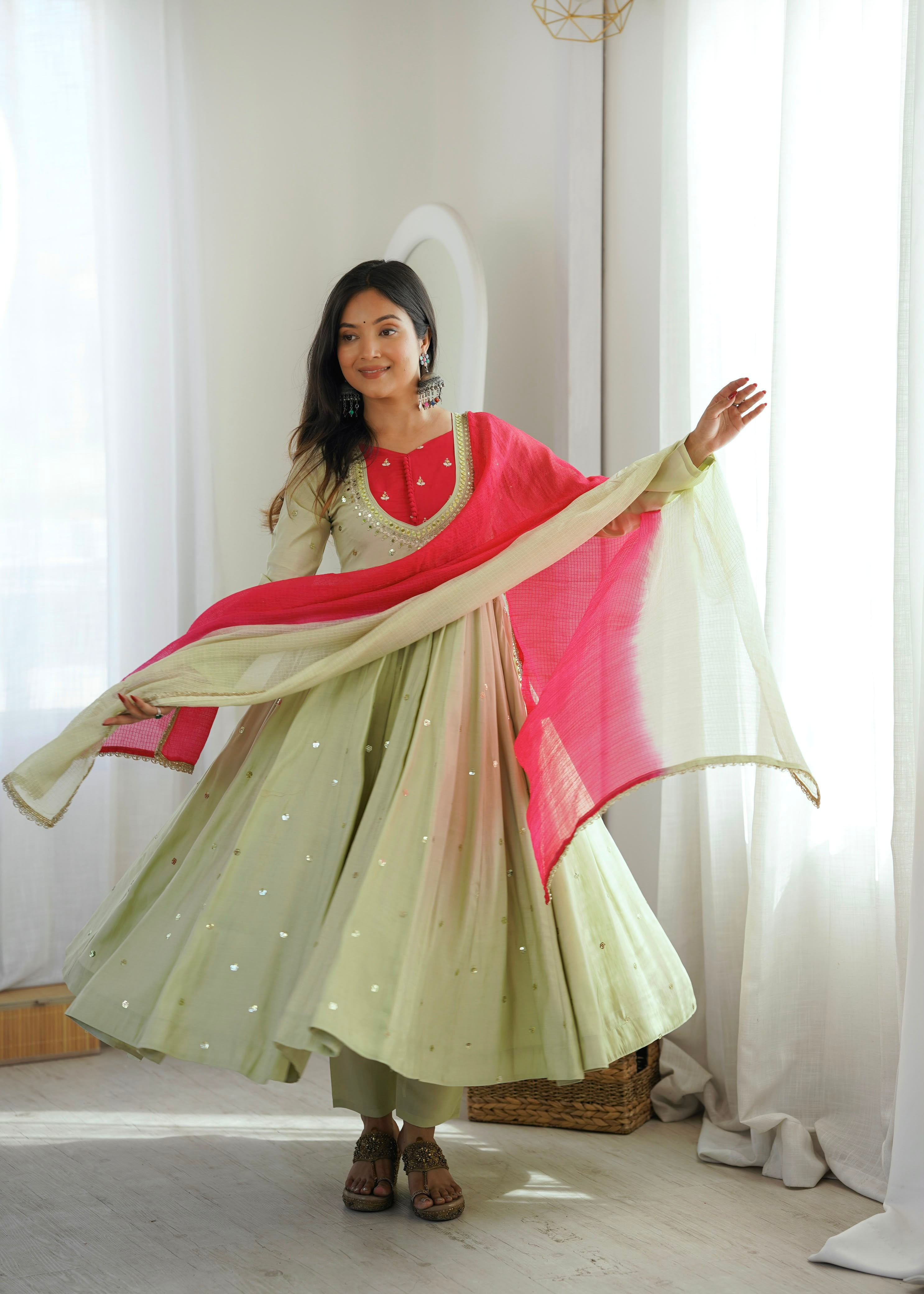 Elegant Mirror Work Anarkali Set