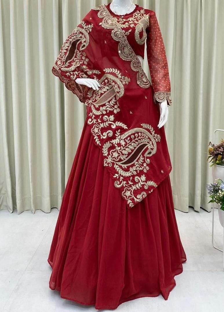 Embroidered Lehenga Set with Blouse & Shrug