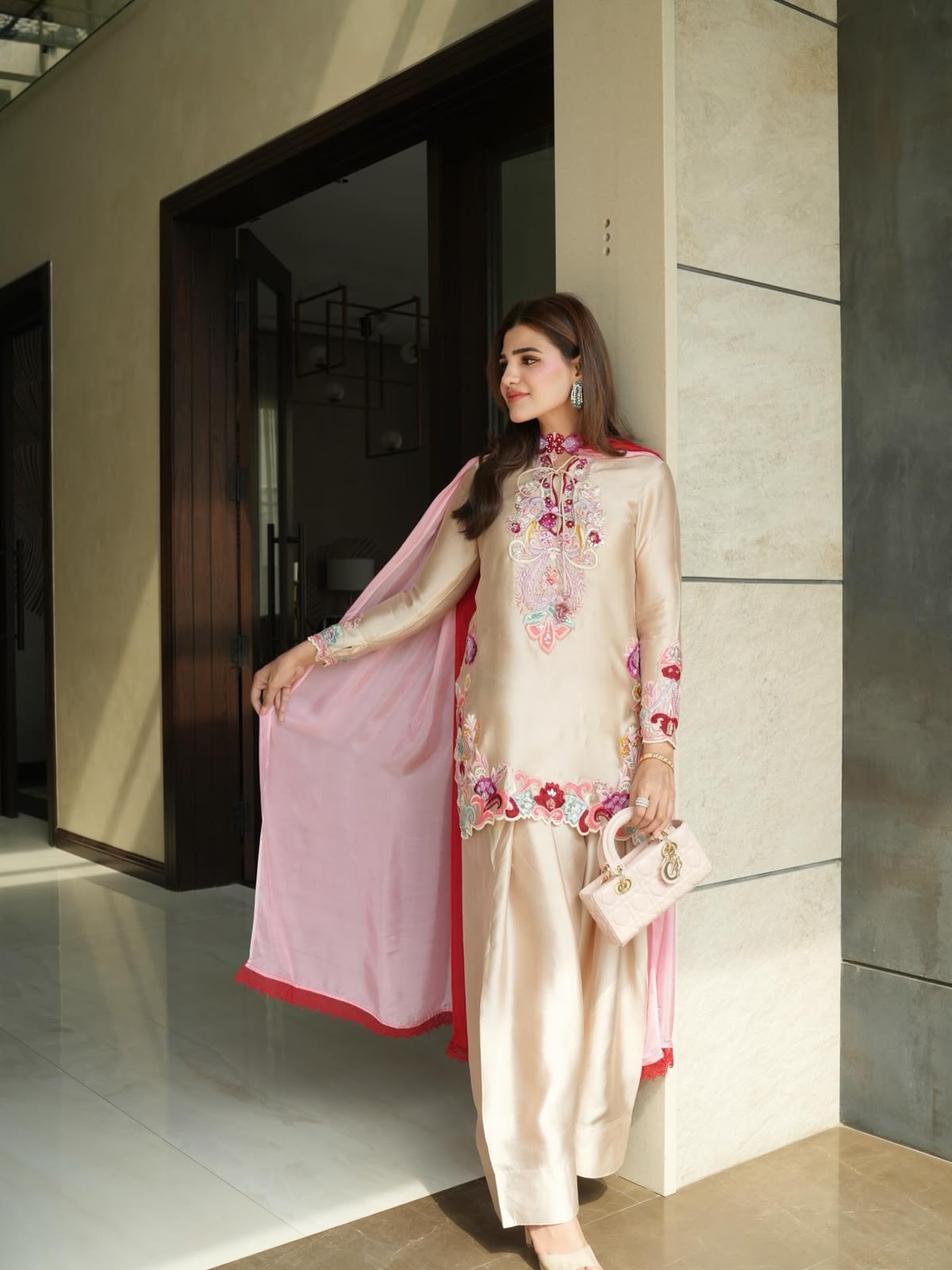 Exquisite Embroidered Natural Satin Set