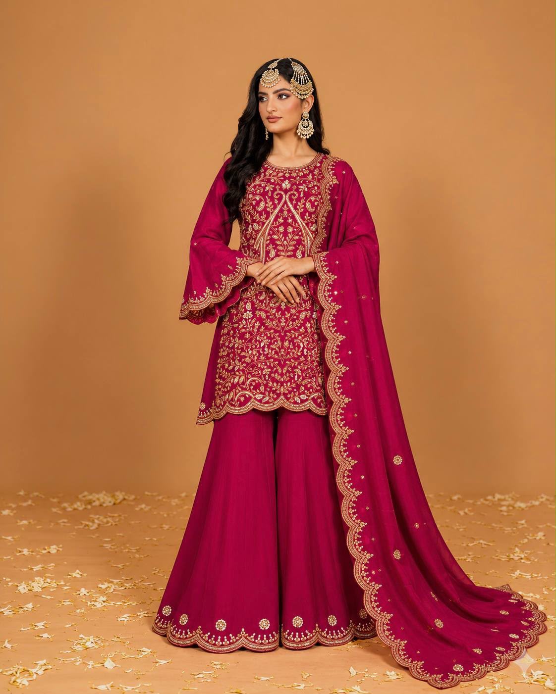 Exquisite Festive Vichitra Silk Kurti Palazzo Set