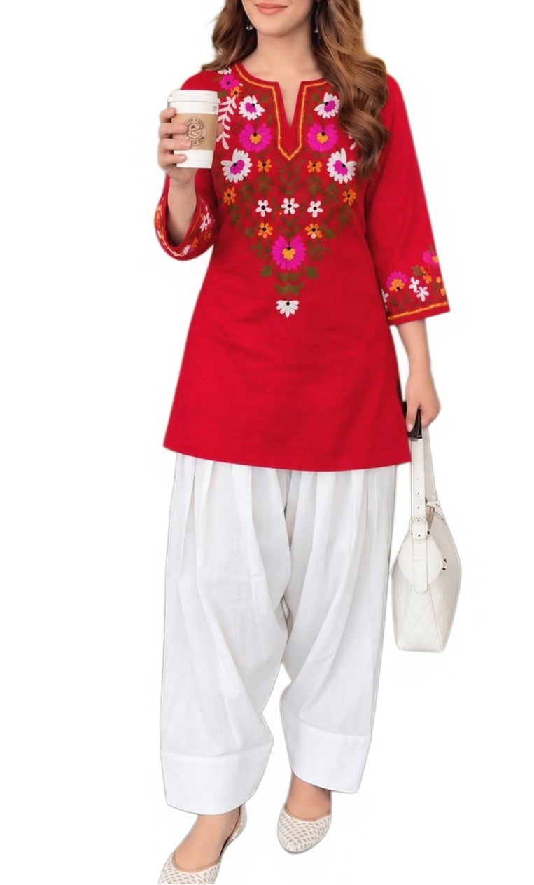 Floral Embroidery Farshi Salwar Set