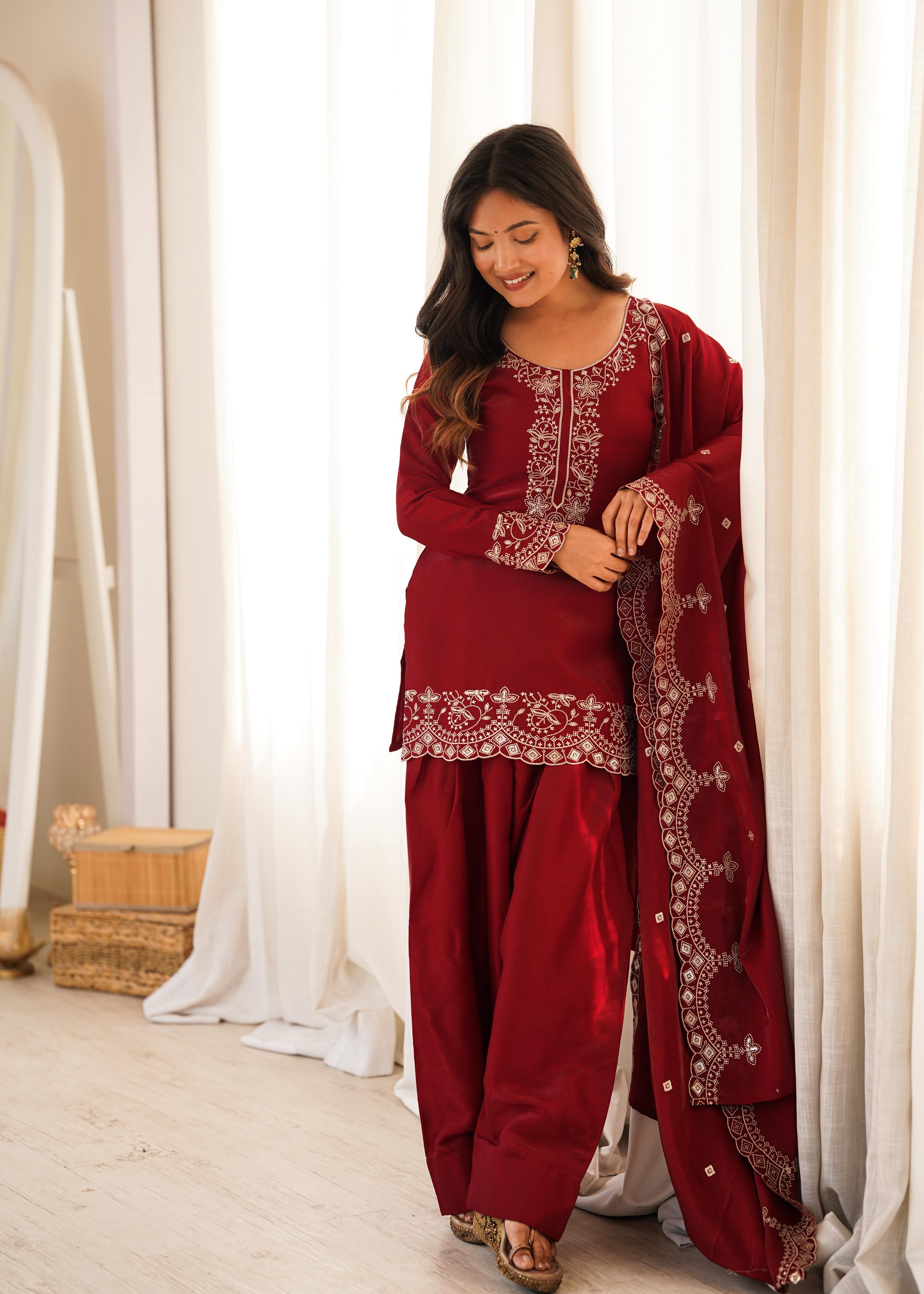 Glass Roman Silk Farshi Salwar Suit Set