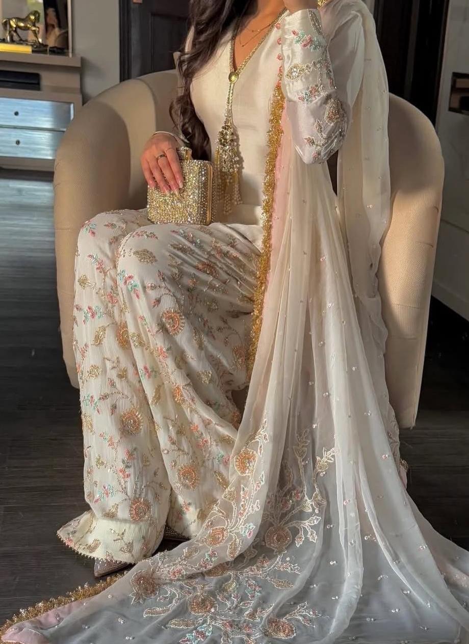 Party Wear Glass Satin Suit Set