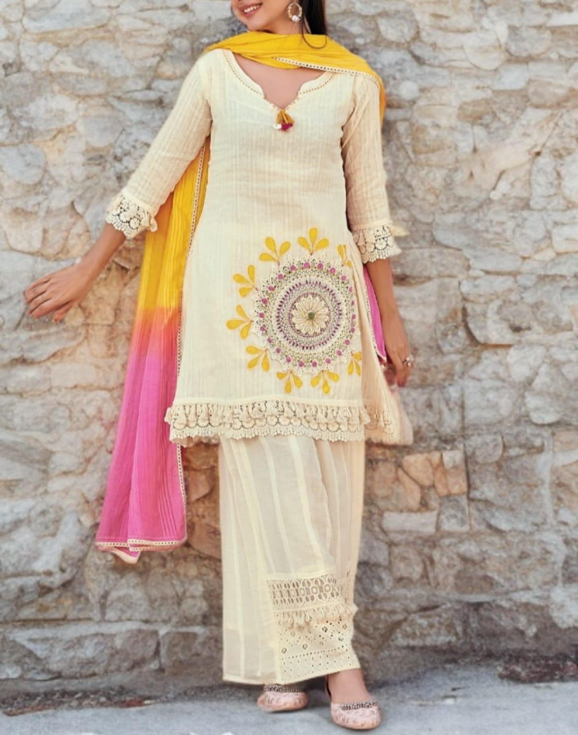 Pure Cotton Schiffli Set