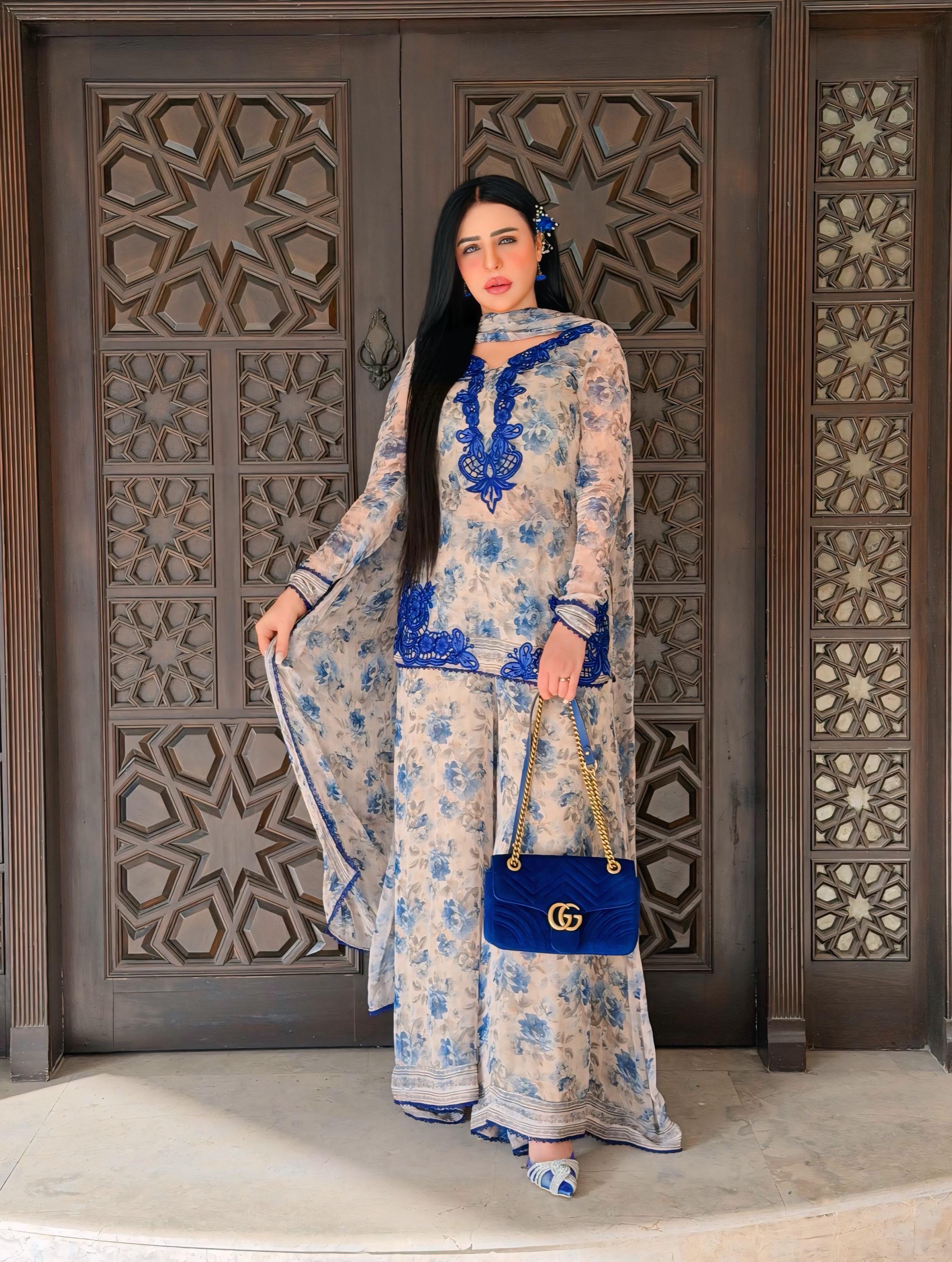 Royal Floral print Georgette Silk Suit Set