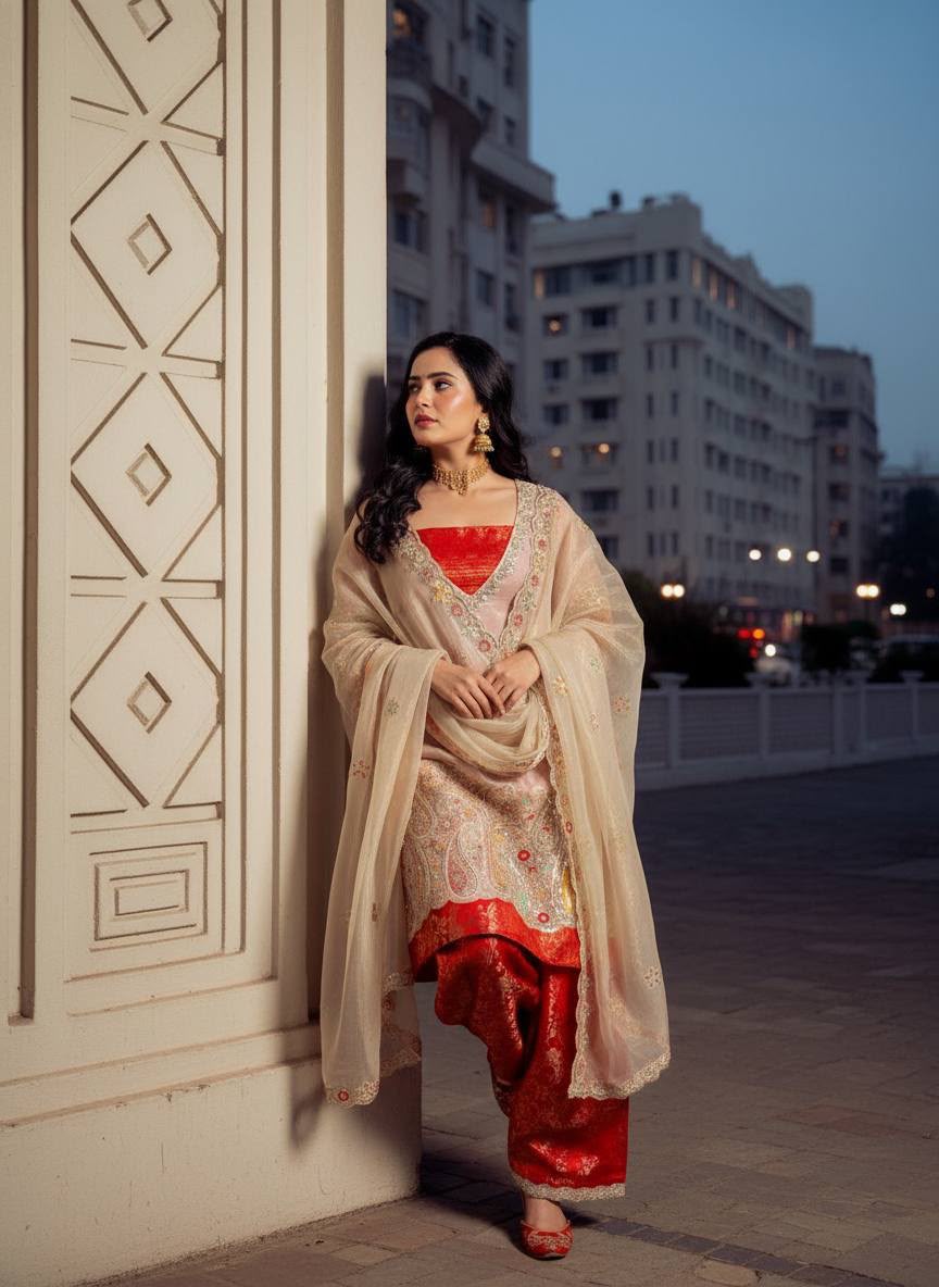 Shimmering Kurti, Palazzo & Dupatta Set