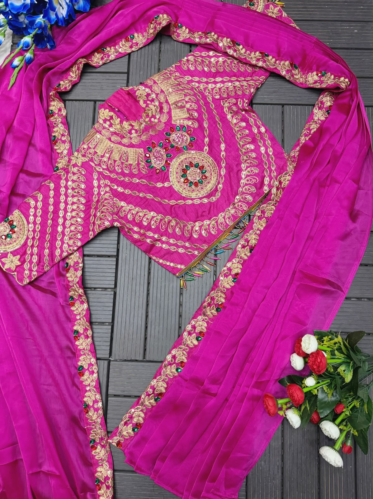 Trending Saree with Embroidered Blouse