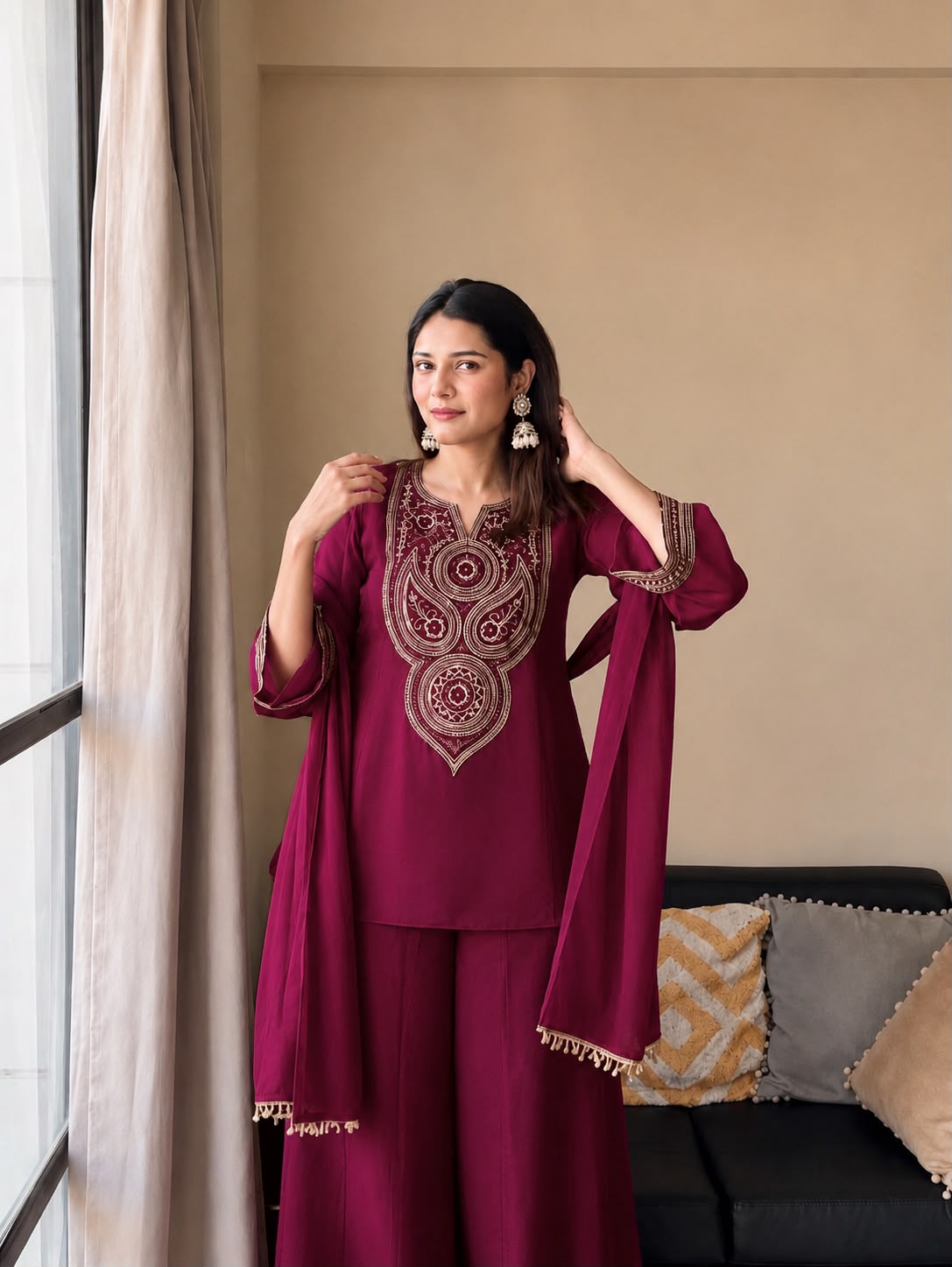 Vichitra Silk Kurti Palazzo Set