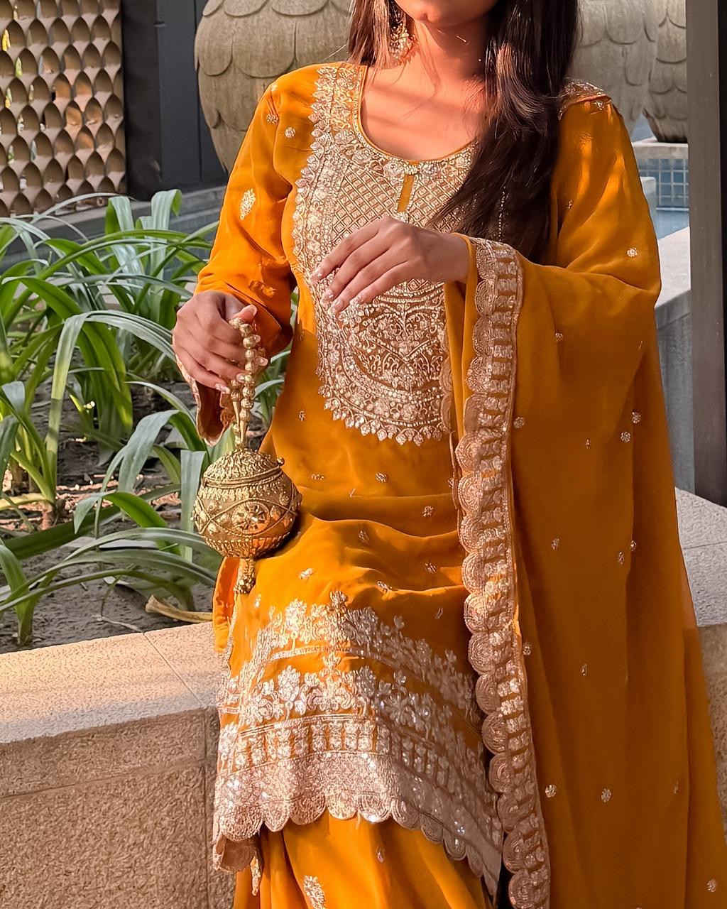 3-Piece Designer Set with Kurti Sharara & Dupatta