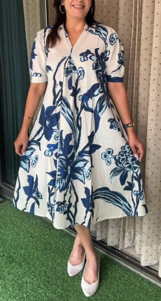 Beautiful Floral Printed Cotton Midi