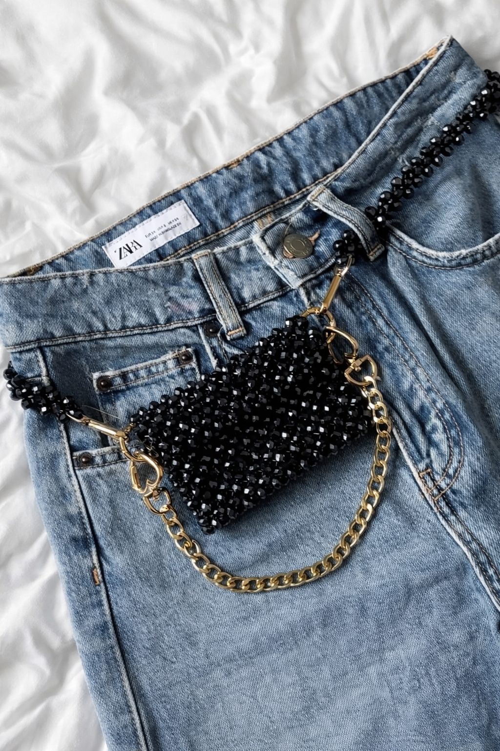 Black Drip Mini Beaded Bag