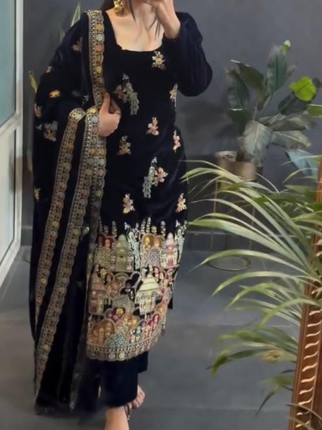 Black Viscose Velvet Suit Set