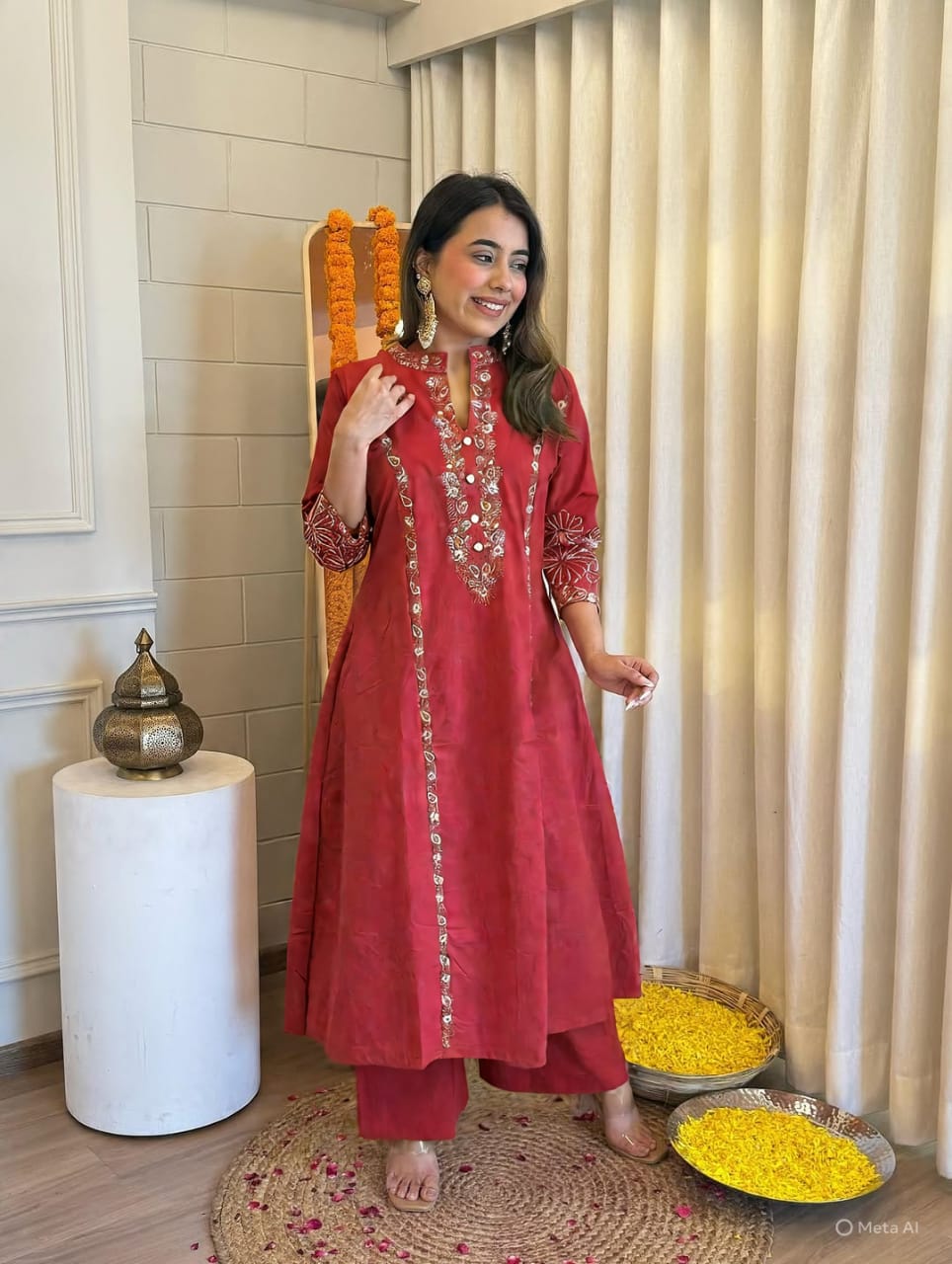 Cotton Collared Kurta Pant Set