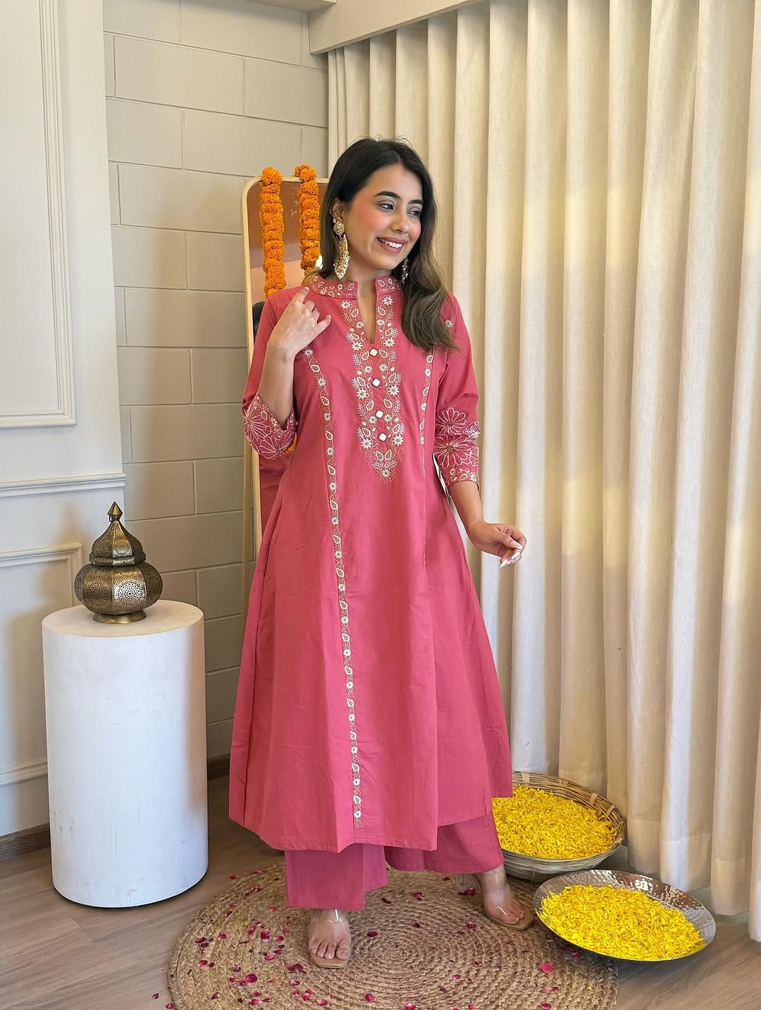 Cotton Collared Kurta Pant Set