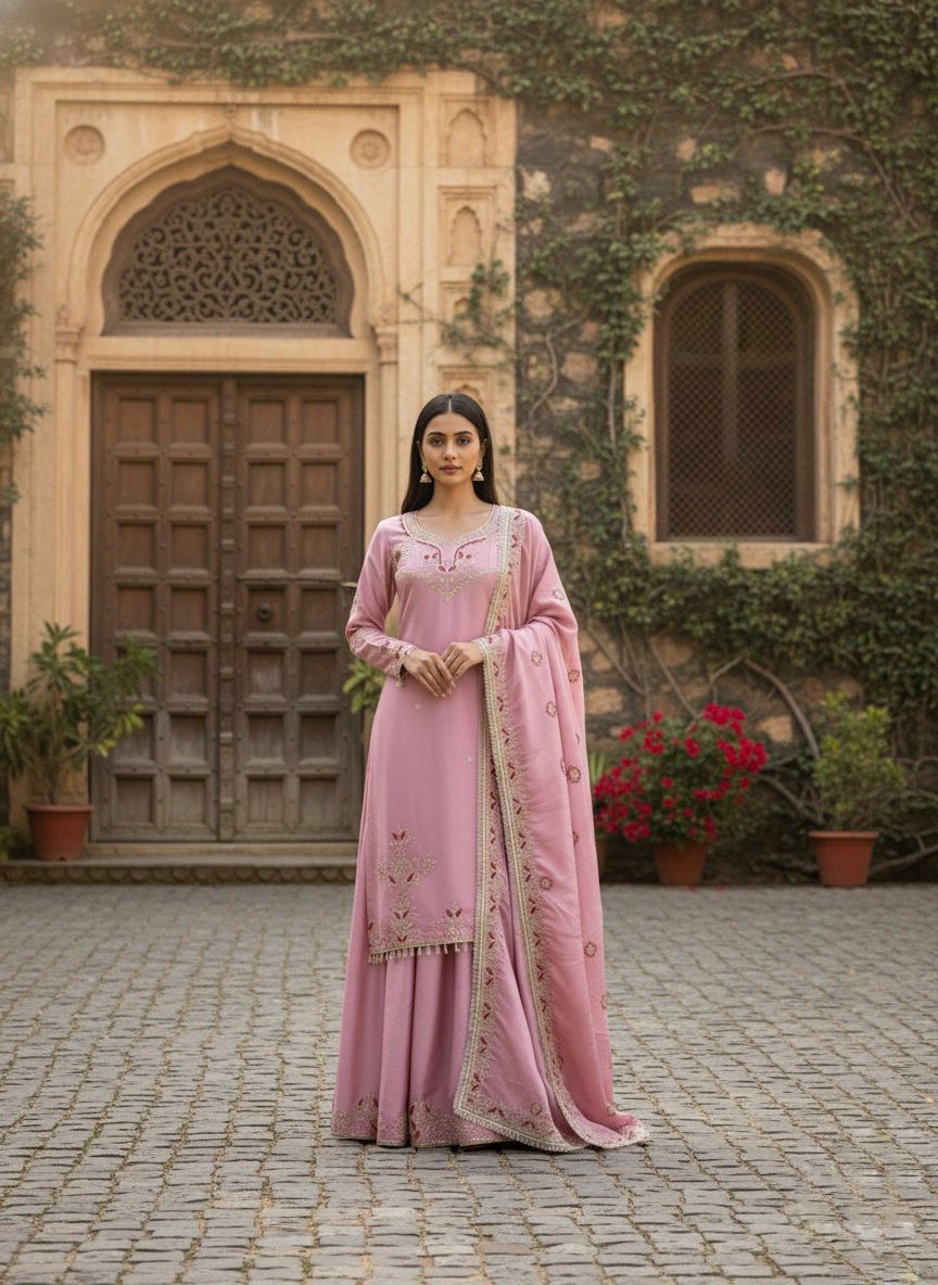 Designer Top–Palazzo with Dupatta Set