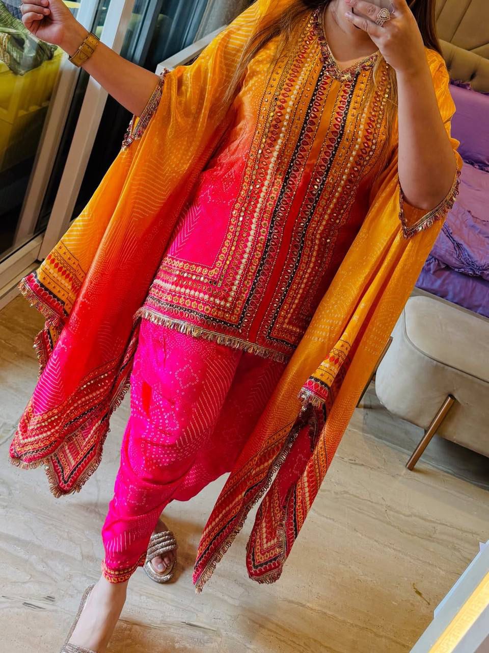 Designer Chinon Silk Kaftan Set