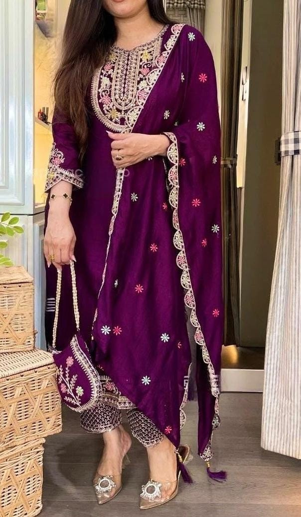 Designer Pakistani Chinon Silk Set