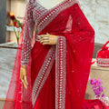 Designer Red Tibby Silk Saree