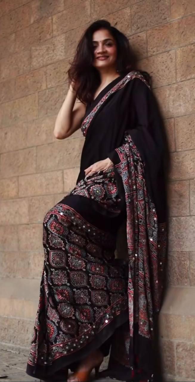 Elegant Ajrakh Print Saree