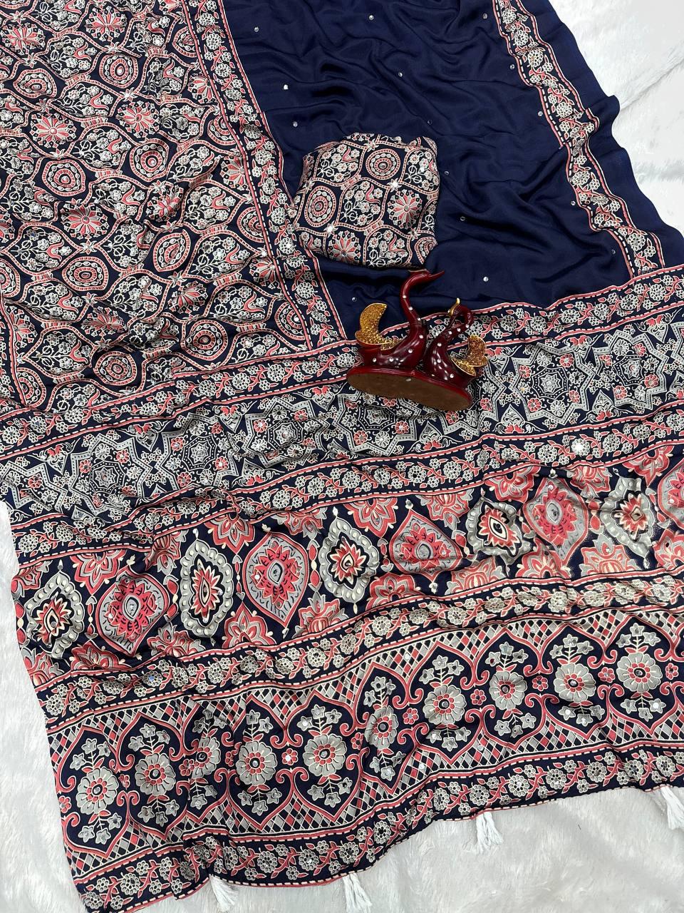 Elegant Ajrakh Print Saree