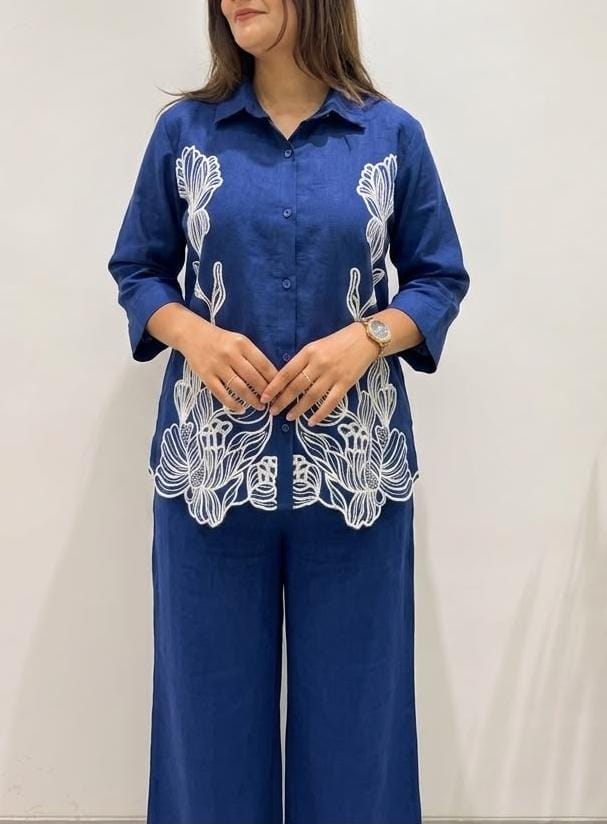 Embroidered Cotton Denim Co-ord Set