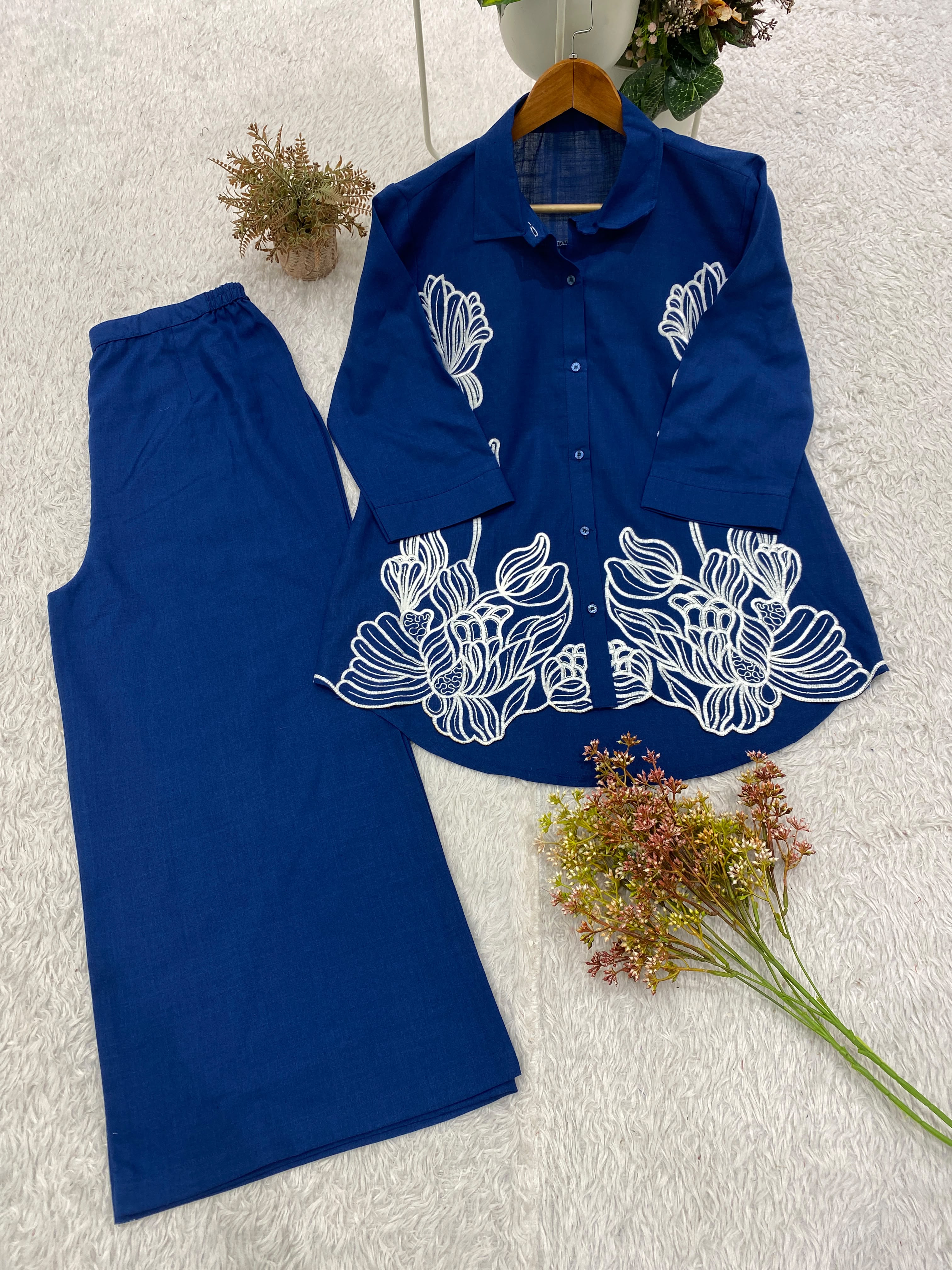 Embroidered Cotton Denim Co-ord Set