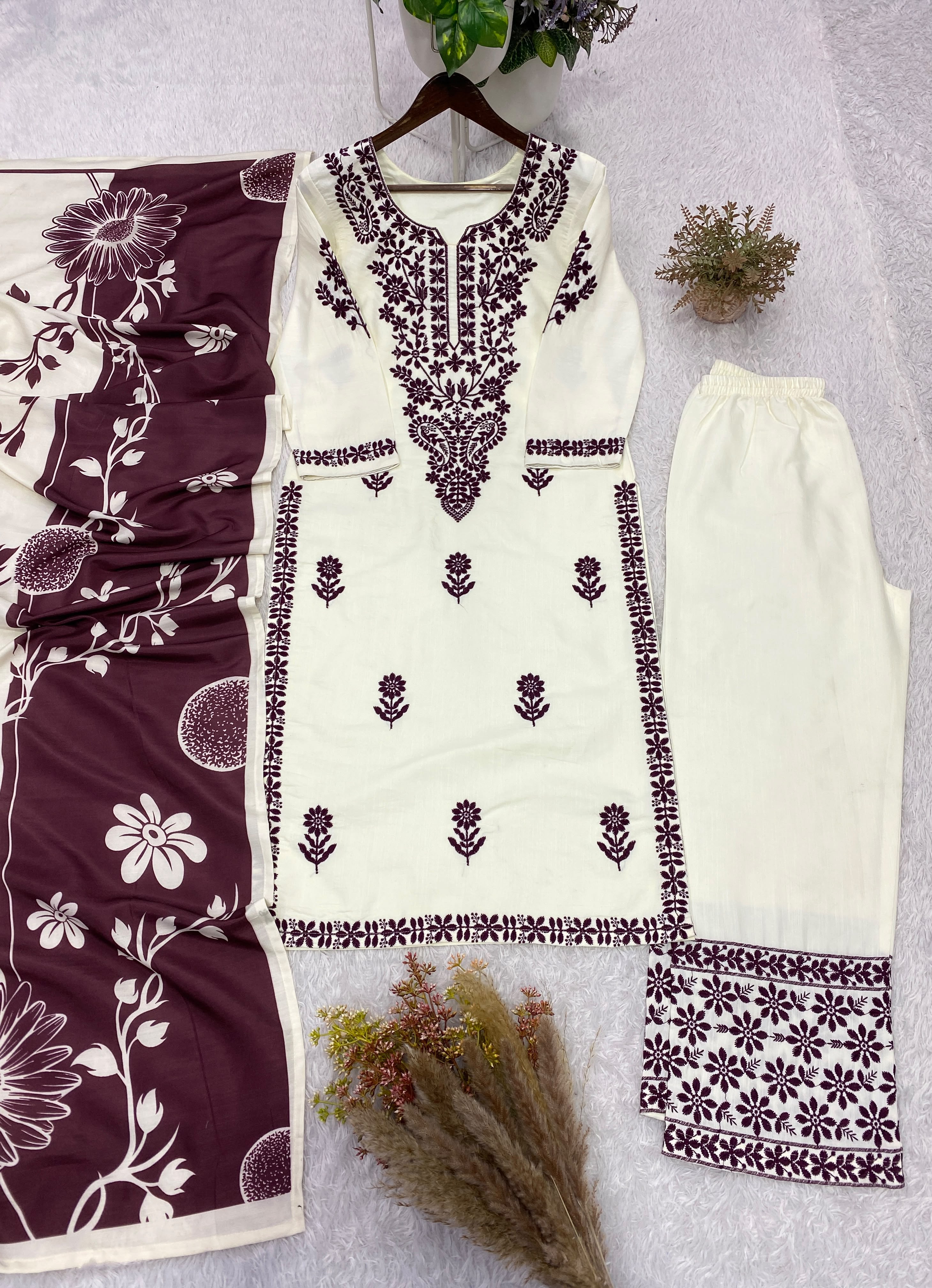 Embroidered Top-Palazzo Suit with Dupatta