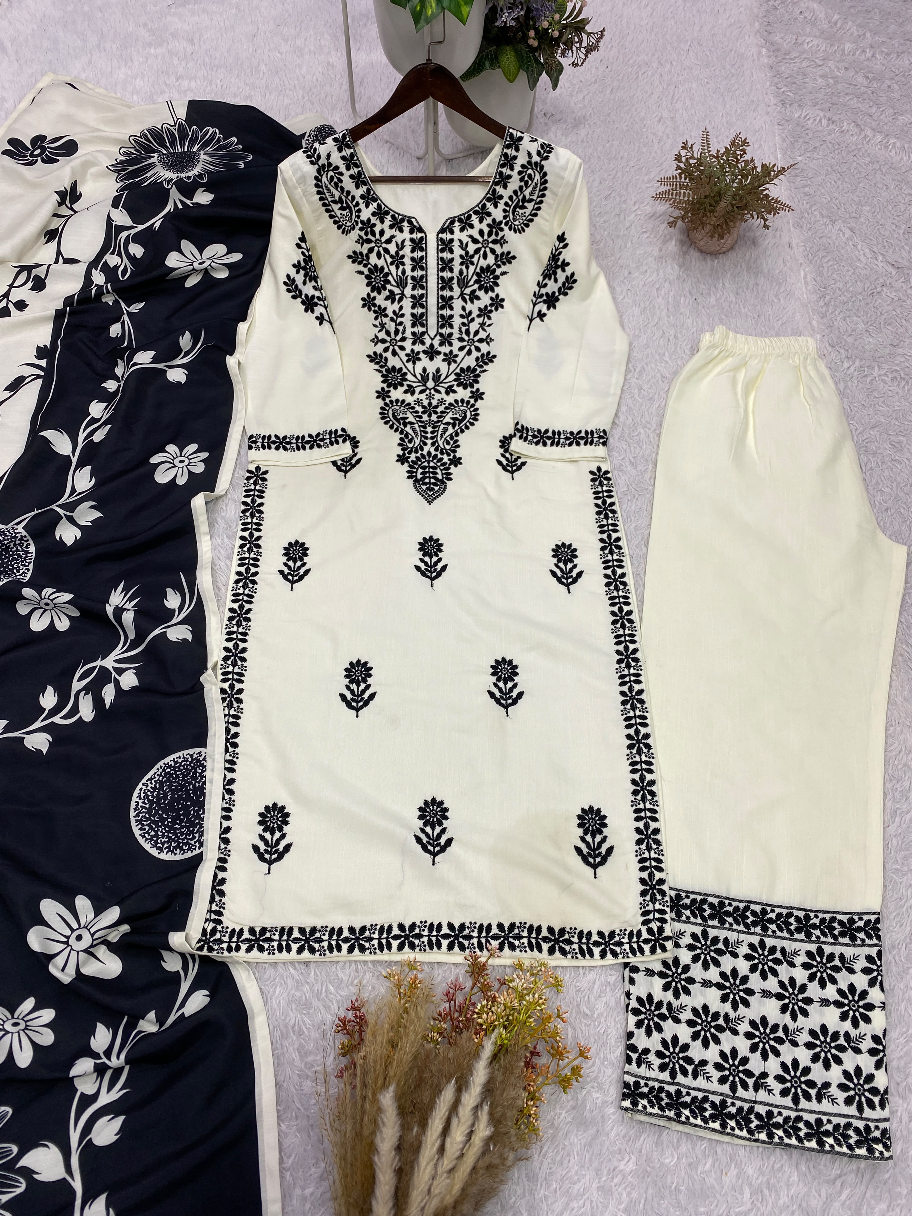 Embroidered Top-Palazzo Suit with Dupatta