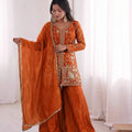 Fendi Silk Top, Palazzo & Dupatta Set