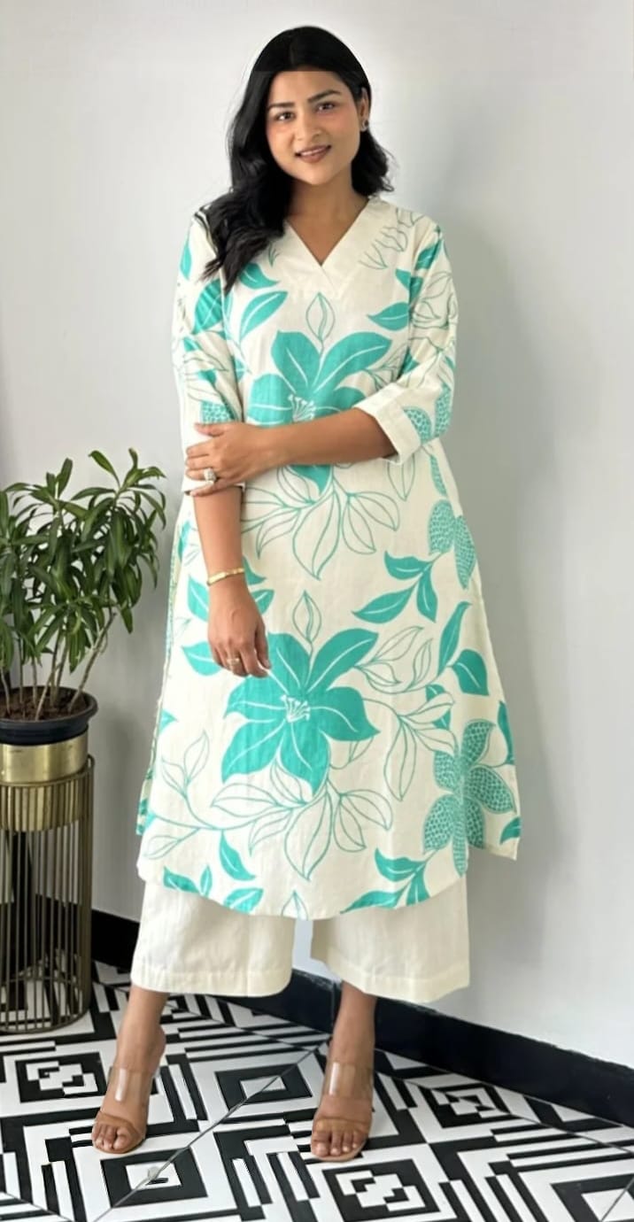 Floral Print Kurta Pant Set