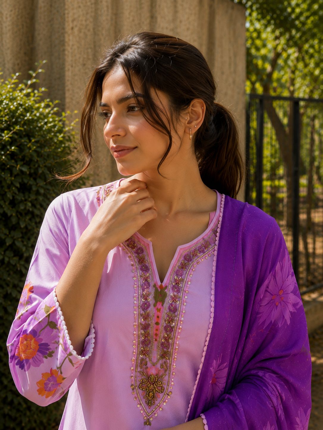 Floral Printed Silk Suit Set