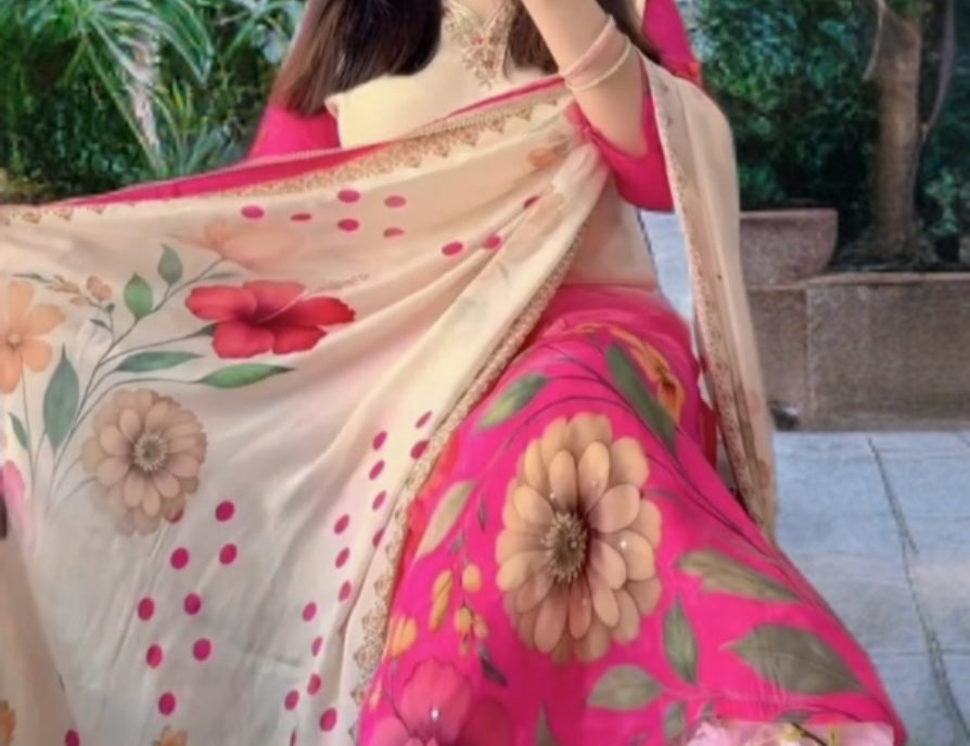 Floral Printed Silk Suit Set