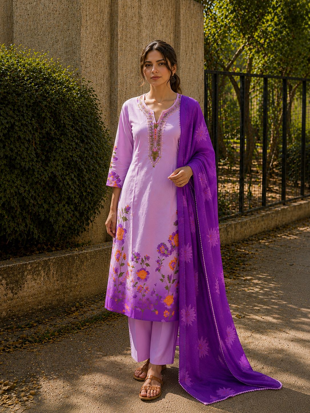 Floral Printed Silk Suit Set