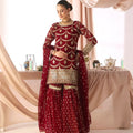 Bold Red Embroidery Sequin 3-Piece Suit Set