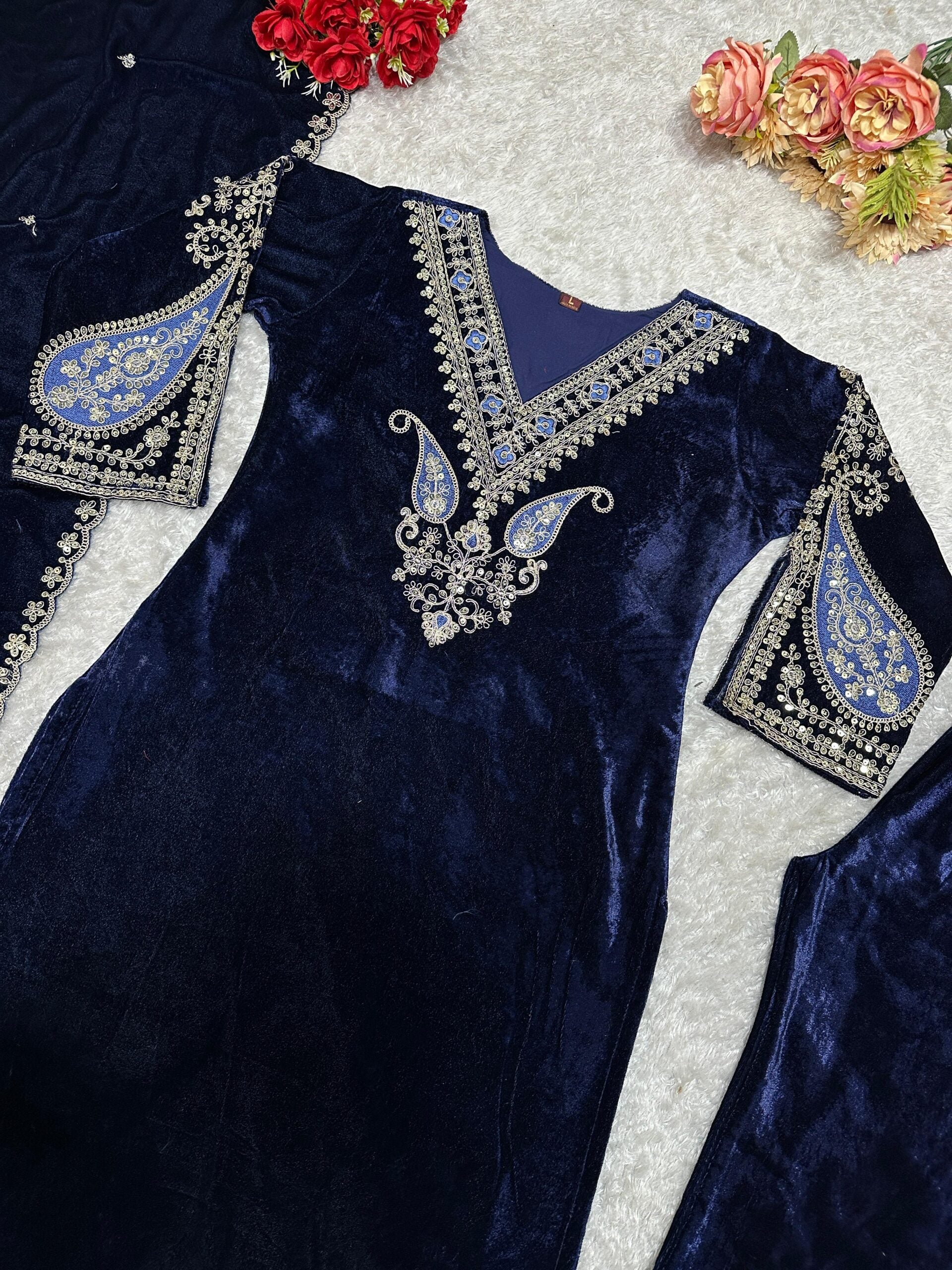 Bold Blue Velvet Suit Set