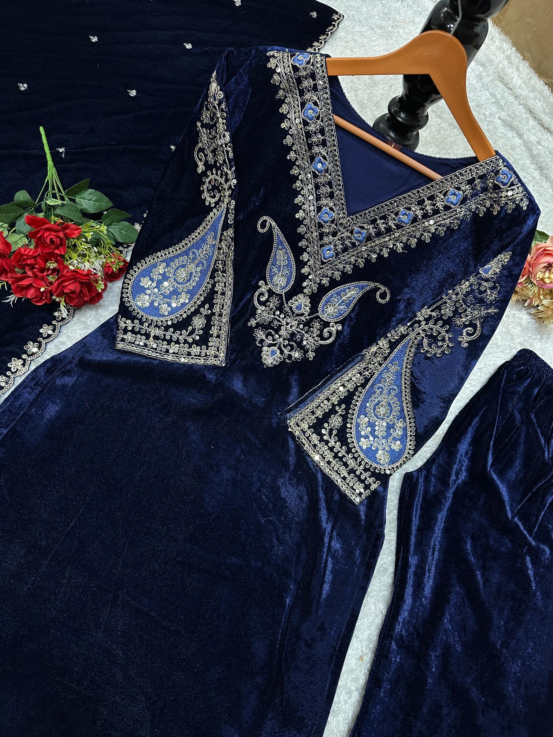 Bold Blue Velvet Suit Set
