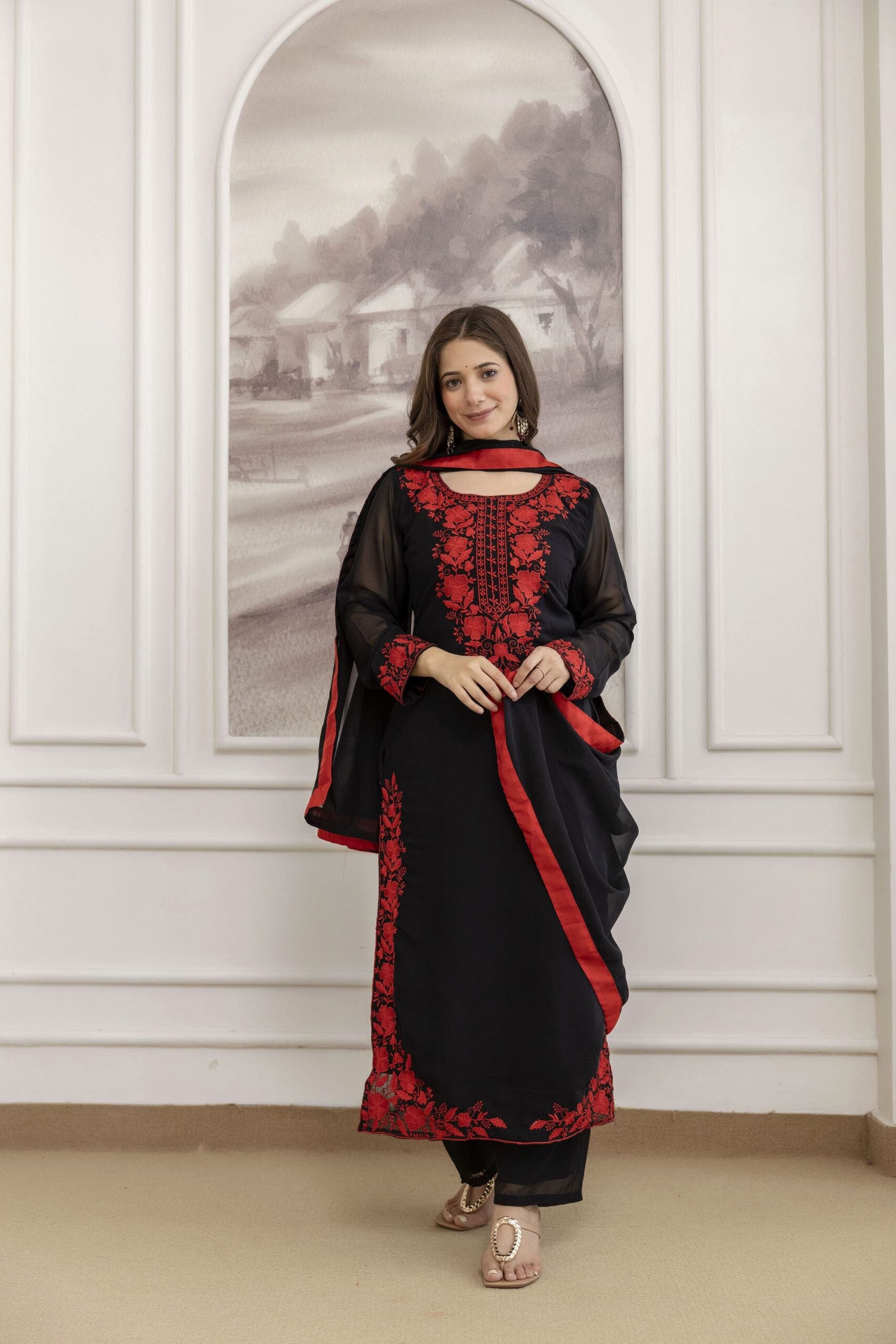 Bold Black Georgette Suit Set