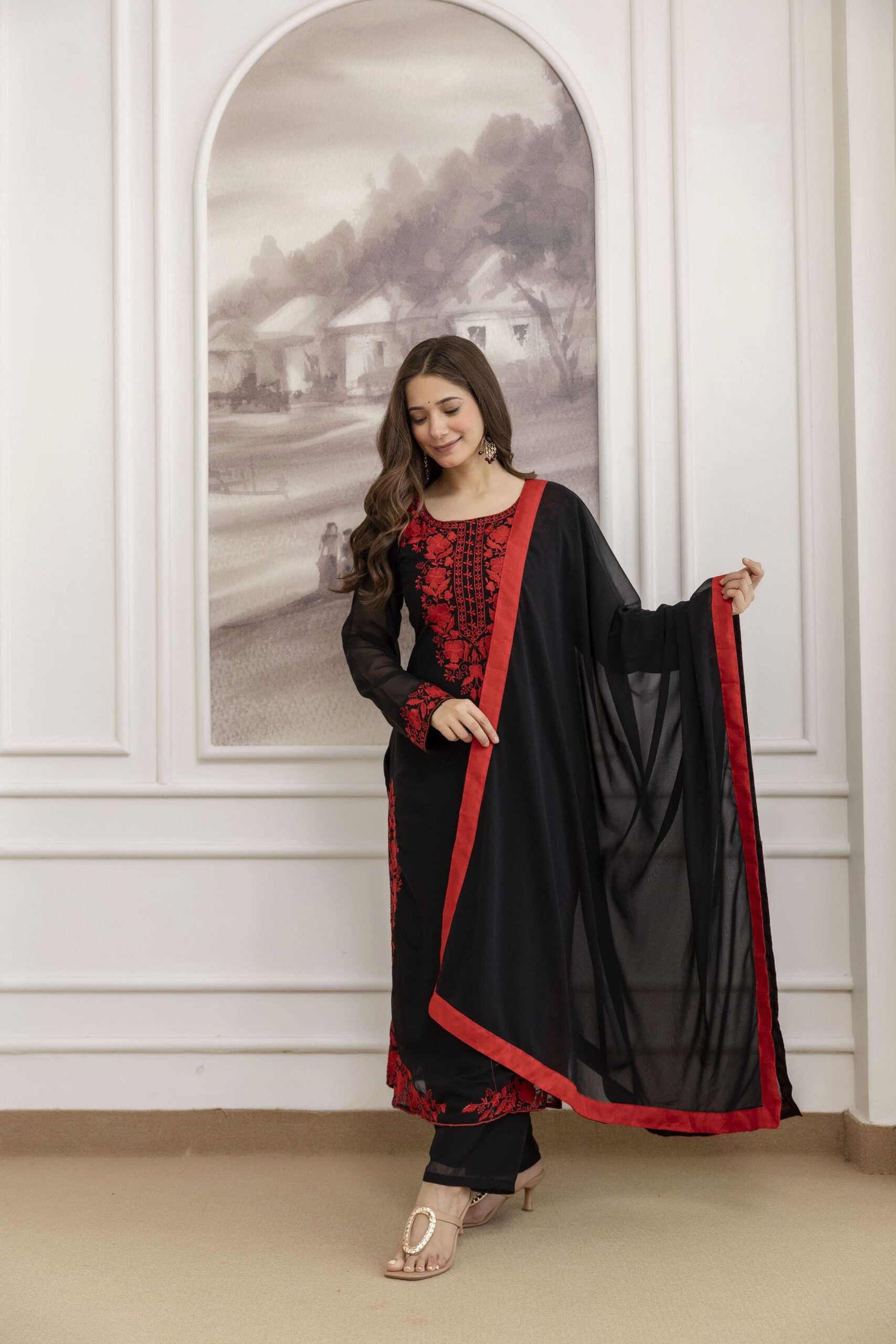 Bold Black Georgette Suit Set