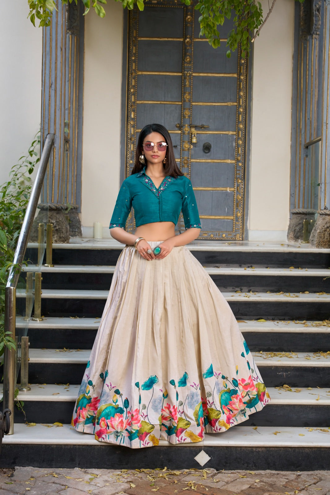 Tasar Floral Lehenga with Blouse