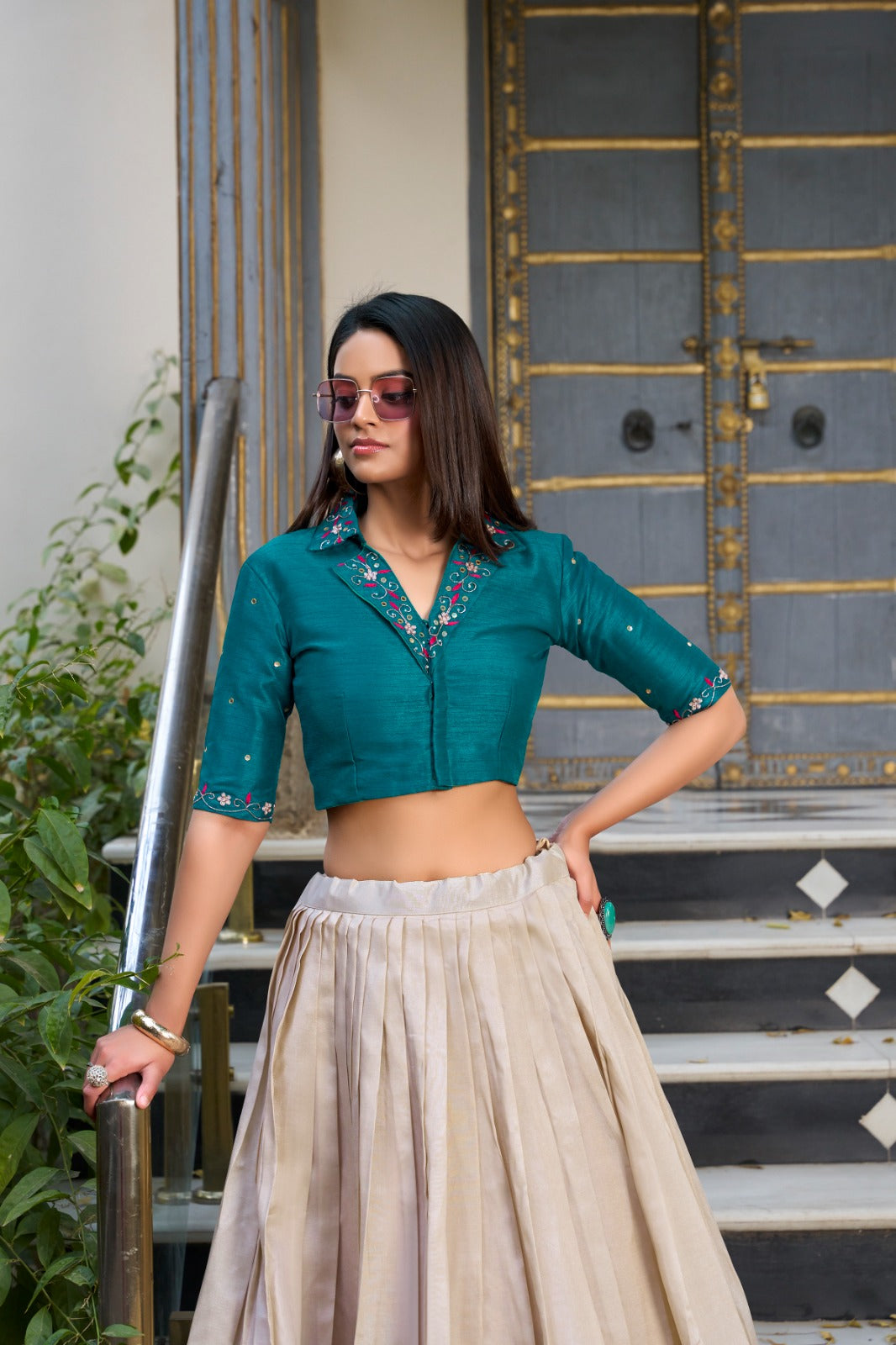 Tasar Floral Lehenga with Blouse