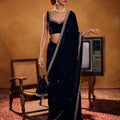 Trending Velvet Saree with Embroidered & Fancy Lace Border