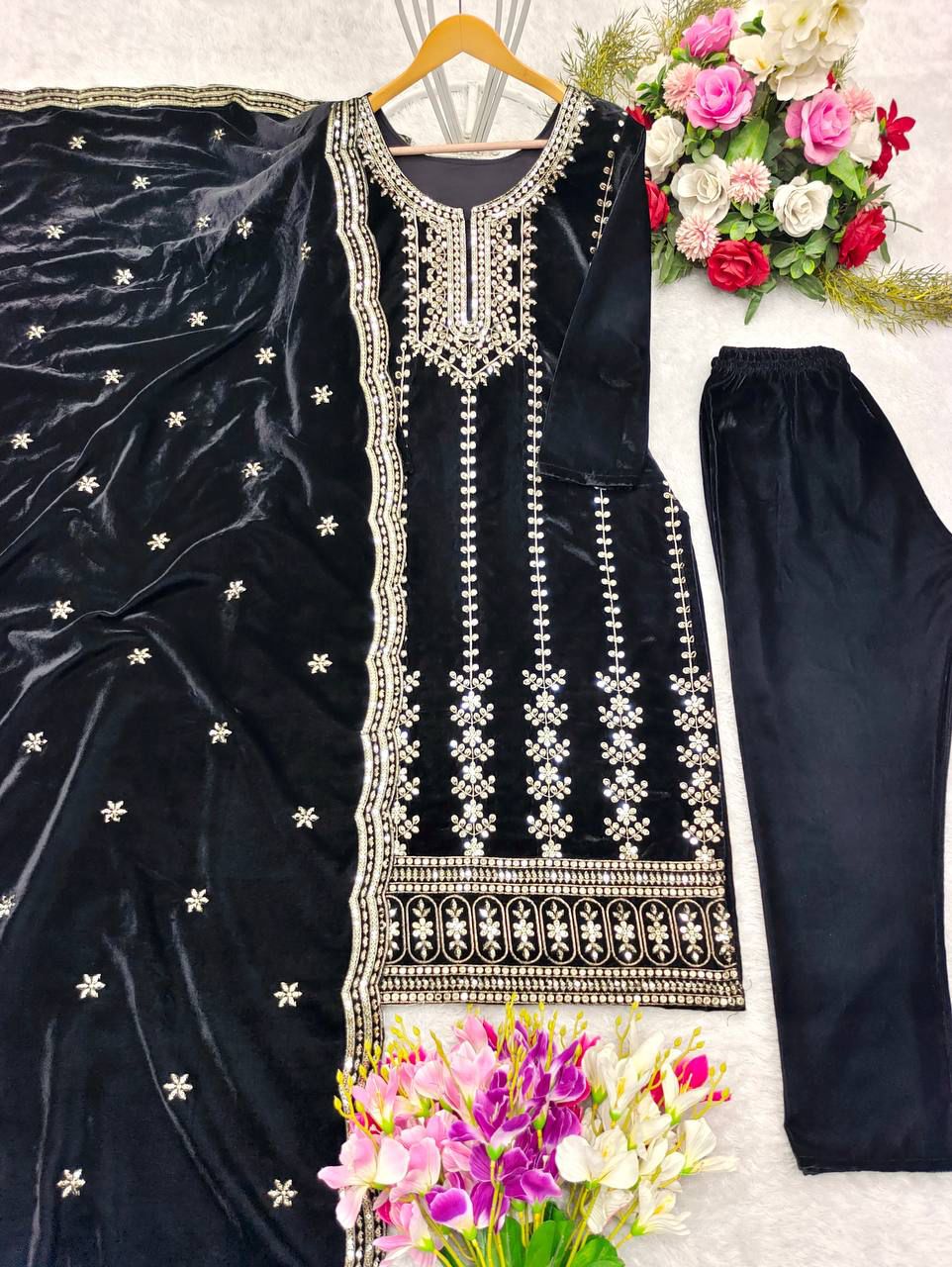 Designer Velvet Embroidery Suit Set