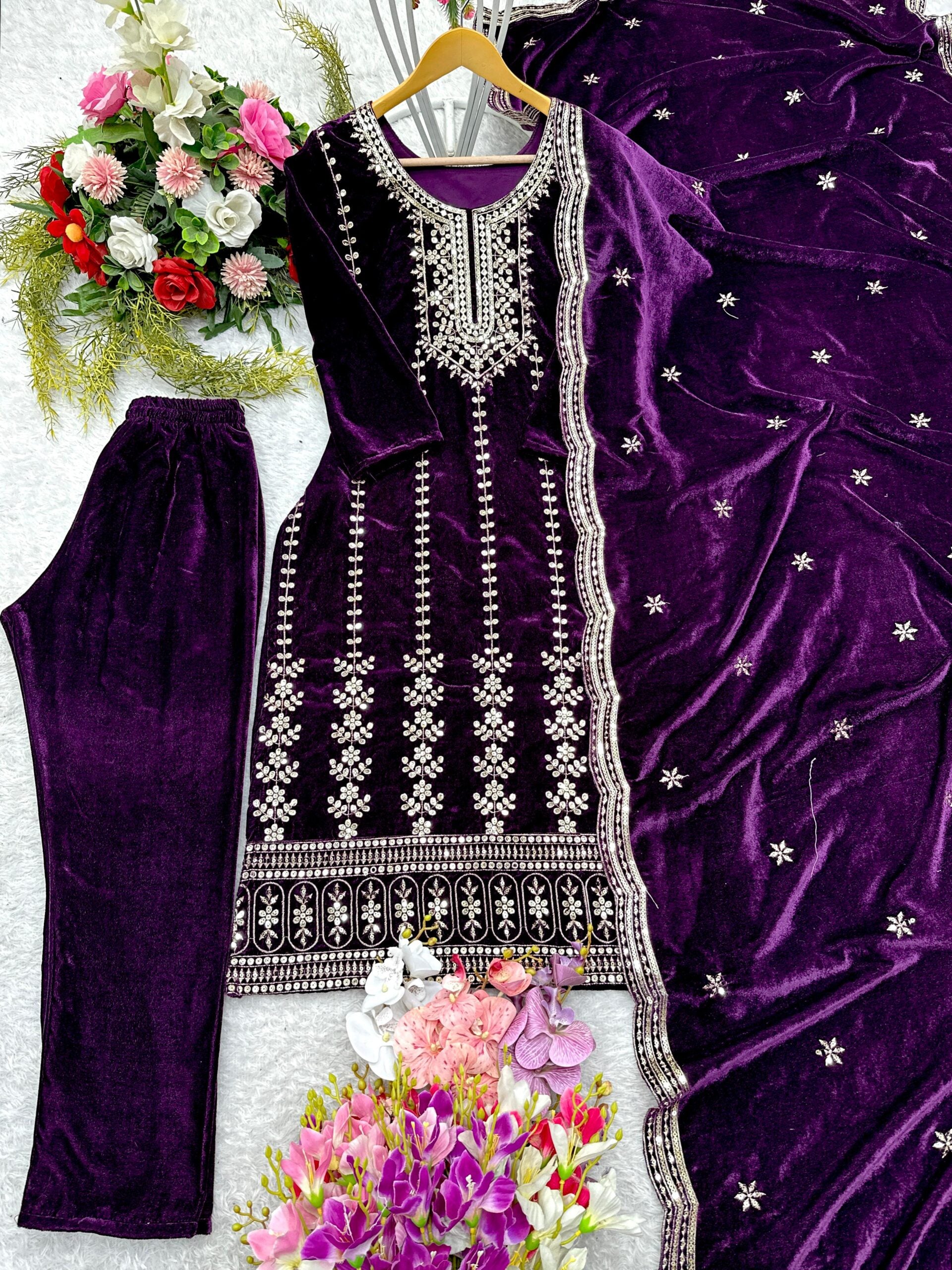 Designer Velvet Embroidery Suit Set