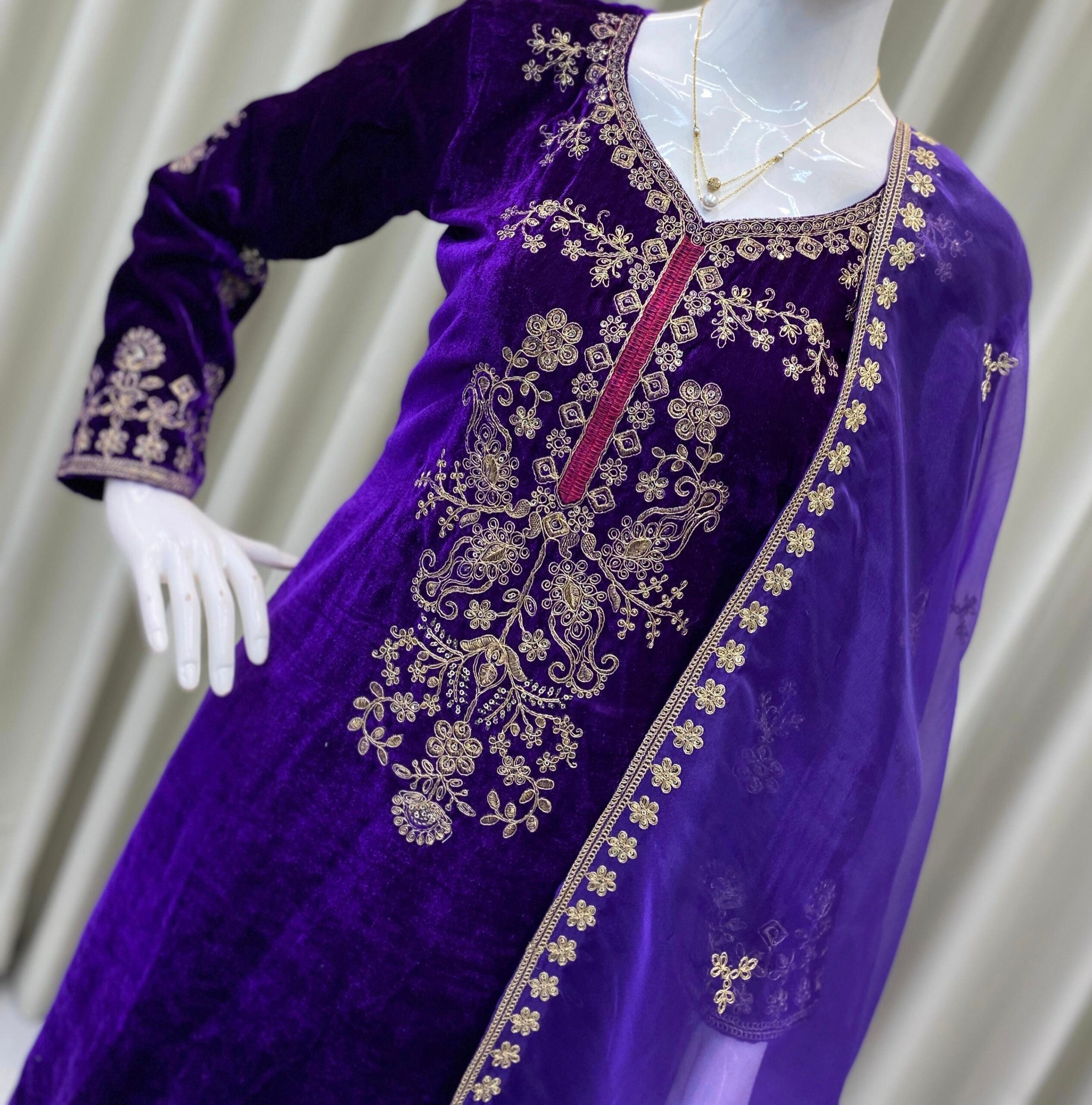 Velvet Kurta–Palazzo-Dupatta Set